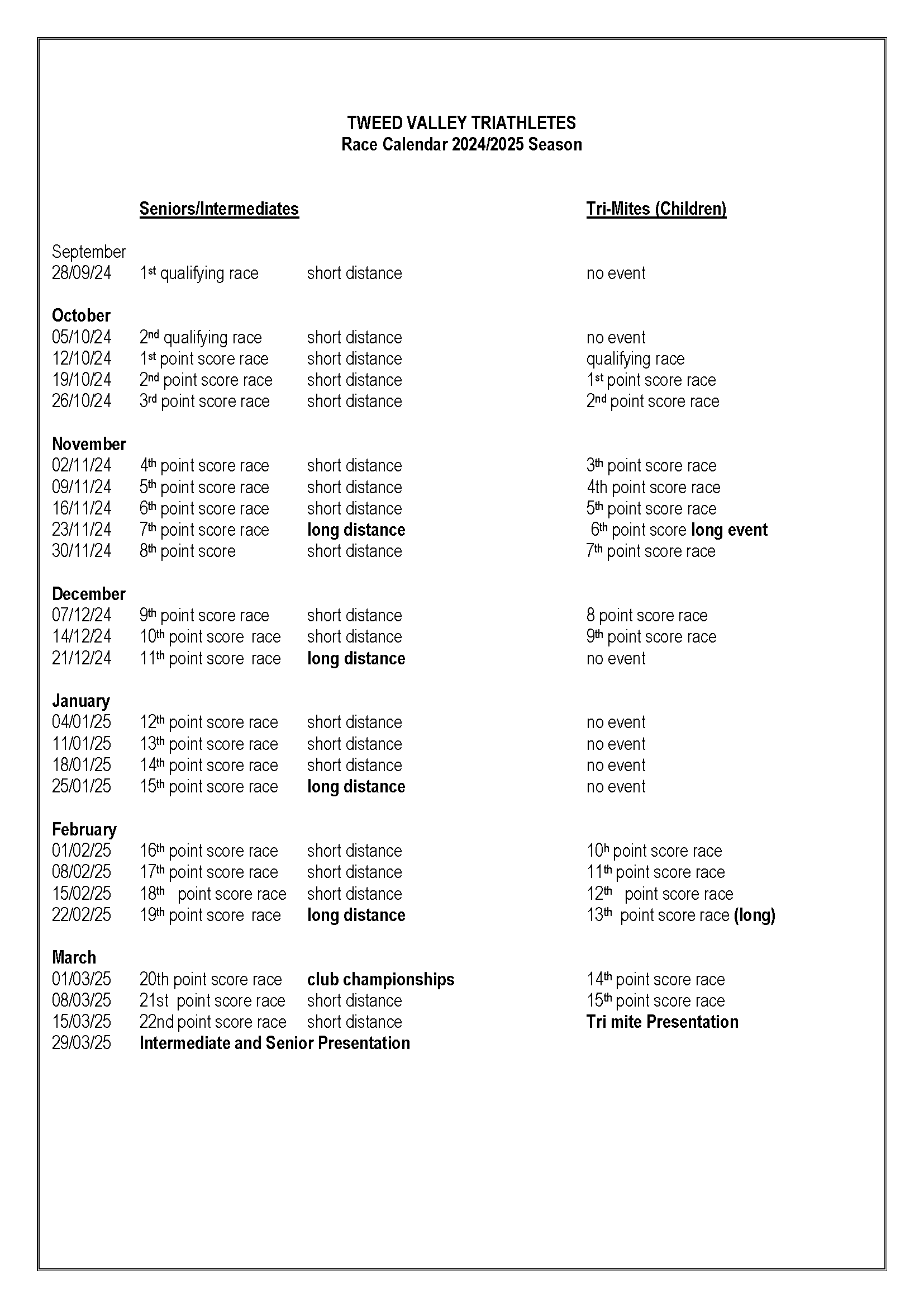 2023 2024 TVT race calendar